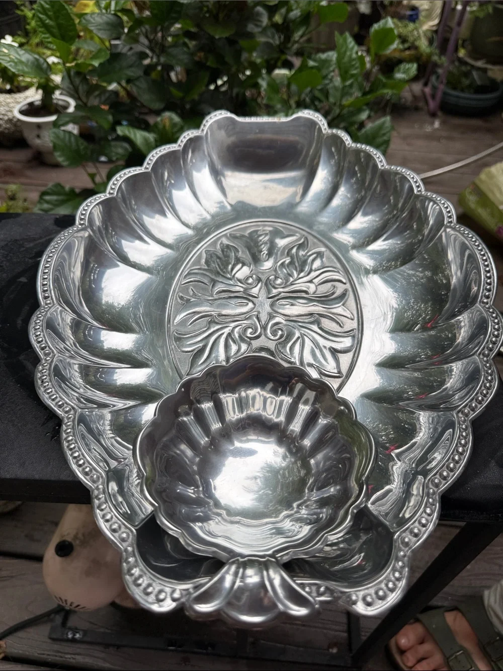 Lenox Pewter Ornate Divided Serving Platter Tray with Two Removable Bowls